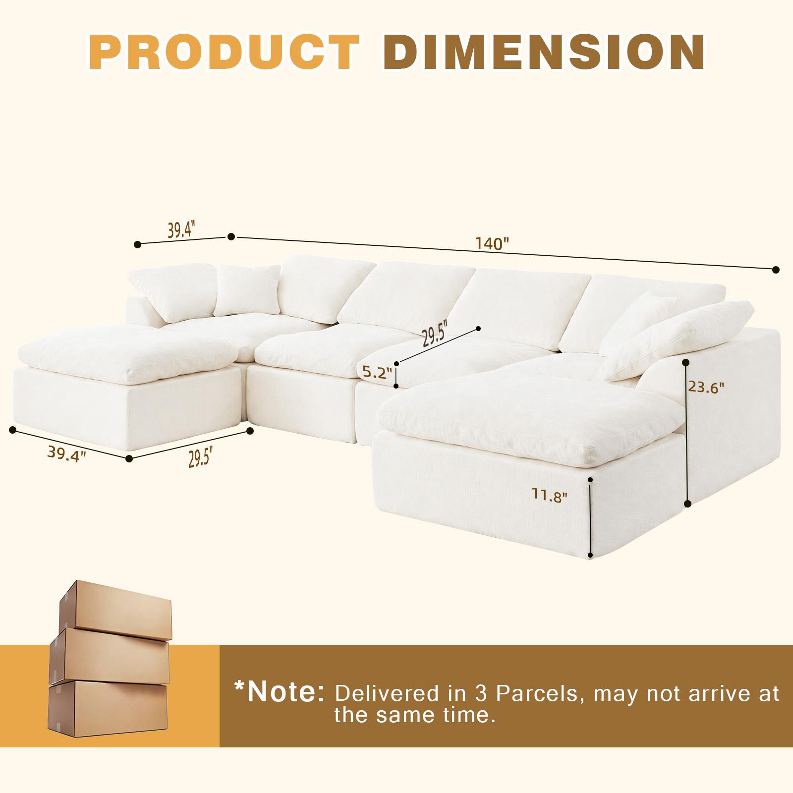 Cream White Cloud Modular Tofu Block Sectional Sofa, Free Reconfigurable Floor Couch for Playing Relaxing Movie Night Sleeping, Oversized U-Shaped Convertible Sleeper Sofa for Living Room Apartment