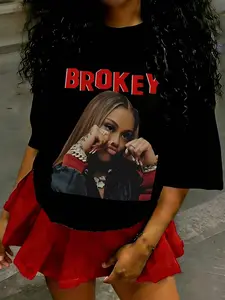🔥"BROKEY" Oversized Graphic Tee | Baddie Hip Hop Aesthetic for Teen Girls | Retro Y2K Streetwear Statement Top | Viral TikTok Edgy Outfit for School & Night Out OOTDs 🖤 Red Black Contrast Vibe | Trendy Rap Star Print Tee #BaddieFashion #Y2KStreetwear #S