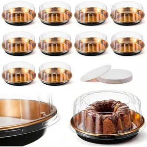 10 Pack 9in Round Cake Container and 10 Pack 8in Cake Boards, Disposable Pie Platters Pizza Carrier Boxes with Dome Lids and Cardboard Bases for Homemade and Party Supplies