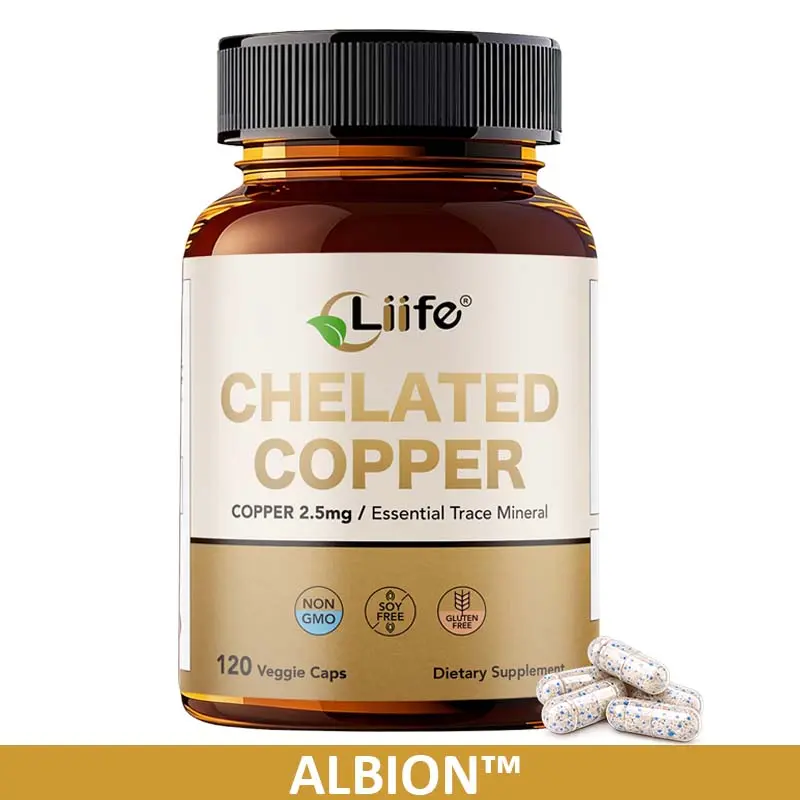 LIIFE Albion Chelated Copper Dietary Supplement - 2.5 mg Copper Bisglycinate, High Absorption, Gluten Free, Supports Connective Tissue Health & Energy, 120 Veggie Capsules for Adults