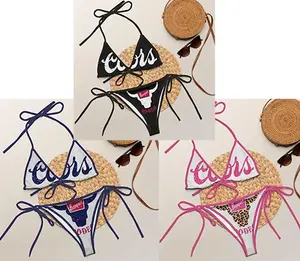 Leopard Pink C00rs Country Western Especial Vacation Hawaii Drinking Print Bikini Set, Sport Beach Swimsuit, Sexy Summer Swimwear For Her 1 Polyester Spandex