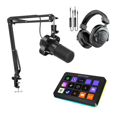 fifine Podcast Streaming Bundle Kit - K688 XLR Dynamic Podcast Microphone, H8 Monitoring Headphones, D6 Stream Controller with Mic Volume Control, USB Type-C, Streaming Equipment for Windows/MacOS