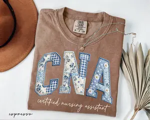Comfort Colors CNA Nurse Shirt, Floral Faux Patchwork Certified Nursing Assistant Tee, Gift For CNA, Nurse Graduation Gift, CNA Shirt Gifts