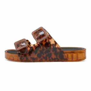 ReneChristine Women's Adjustable Buckle Platform Slide Sandals, Retro Transparent Open Toe Slip On Slippers
