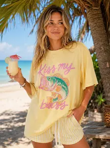 Comfort Colors Kiss My Bass Shirt, Funny Fishing Graphic Tee, Bass Fishing T-Shirt for Women, Lake Life Summer Outfit, Fisherman Lover Gift, Cute Pink Fish Design, Outdoor Adventure Apparel, Fishing Trip Tee - DPCLICK