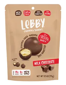 Lebby Snacks, Chocolate Covered Chickpeas, Milk Chocolate, 3.5oz, 6 pack