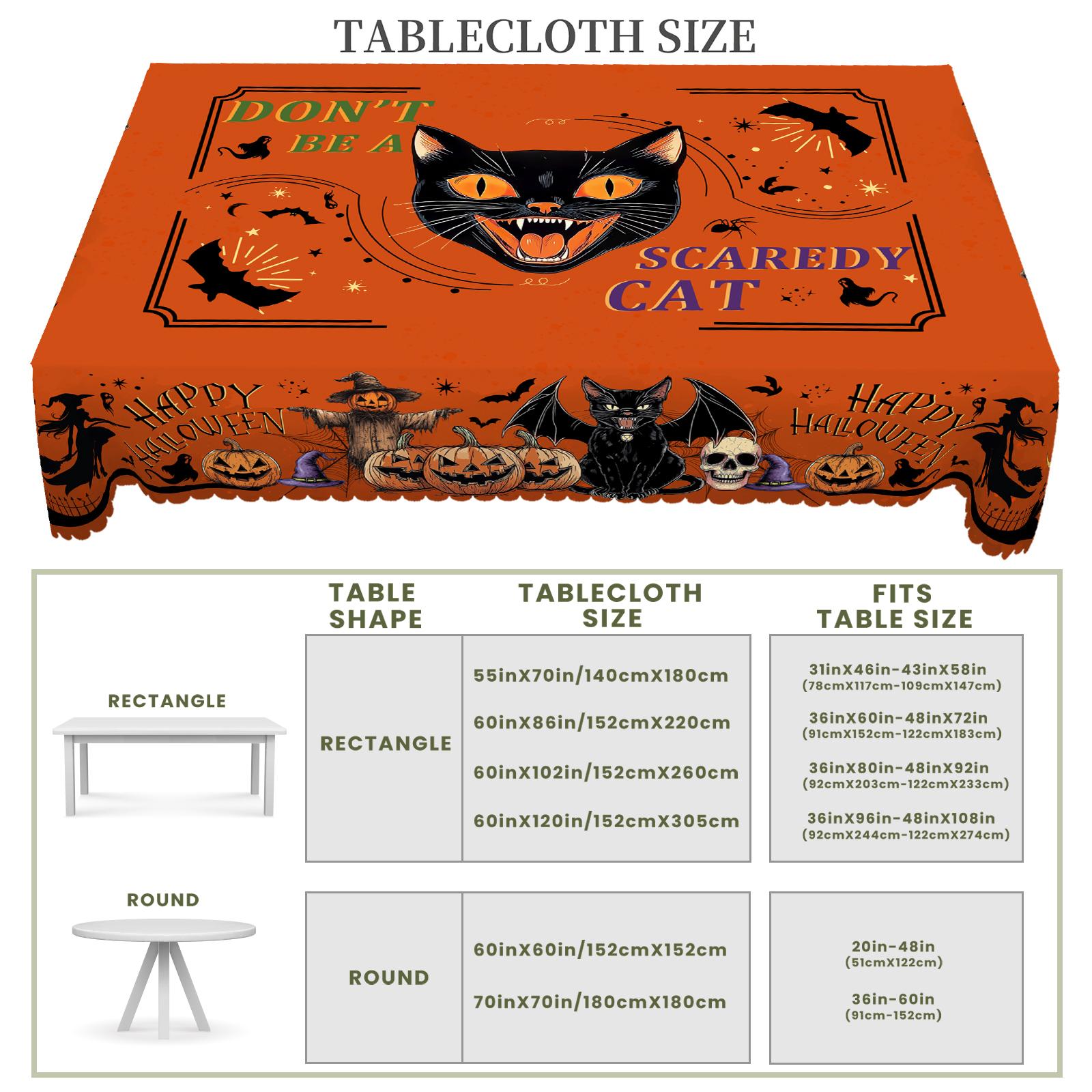 BOOPBEEP Halloween Printed Tablecloth - Vintage Farmhouse Style, Pumpkin & Black Cat Patterns, Rectangular/Round Dining/Kitchen Cover, Nostalgic Halloween Decor, Brunches Indoors Use, Holiday Gift, Pumpkin Ghost Pattern Kitchen Linen Sets, Decoration, Ind