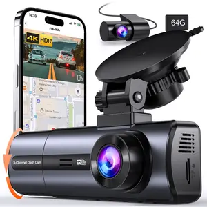 3 Channel 4K Dash Cam with 5GHz WiFi & APP Control, 4K/2.5K+1080P+1080P Front Inside and Rear, Triple Dashcam with 64GB Card, G-Sensor, 24 Hours Parking Mode, Loop Recording, Night Vision Monitor Camera, Hd Driving Recorder