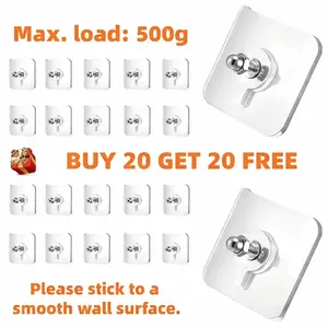 Acrylic Photo Wall Hooks, 40PCS (Buy 20 Get 20 Free) - Stainless Steel & Ceramic Self-Adhesive Smooth Lightweight Wall-Mount Hooks for Easy Installation, Bathroom Storage Organization & Decor，Home Kitchen Organizer