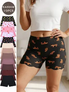 Women's Random Color 10-Pack Printed Heart Wave High-Waisted Comfortable Briefs Panties, Casual Fitted Fashion Comfy Underwear for All Seasons