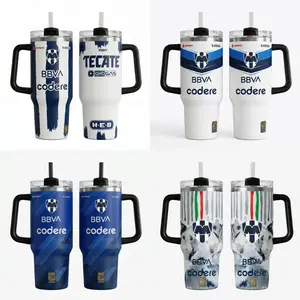Monterrey Rayados Tumbler 30oz, 40oz – Mexico Soccer Travel Mug with Handle & Straw, Rayados Jersey Style Insulated Cup