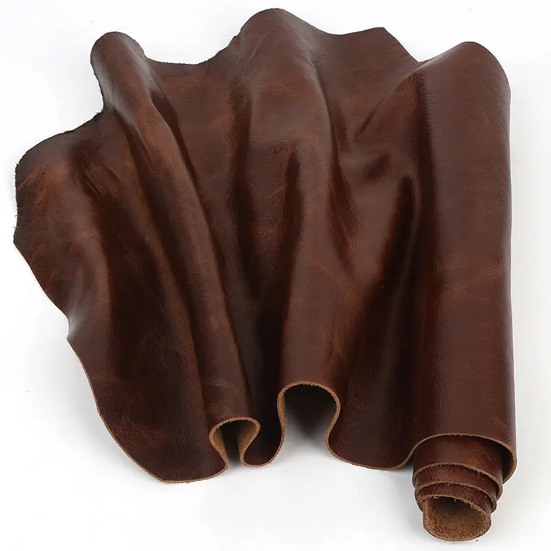 Genuine top-grade cowhide material, brown oiled wax cowhide leather fabric, lightweight and durable, with a thickness of 1.0-2 mm, suitable for DIY leather goods such as luggage, boots, clutches and other handmade crafts.