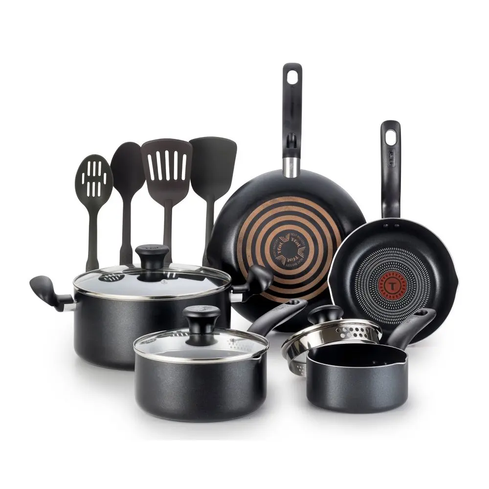T-fal 12pc Simply Cook Nonstick Cookware Set: Kitchen Pan & Pot Set Tempered Glass Lids Dishwasher-Safe