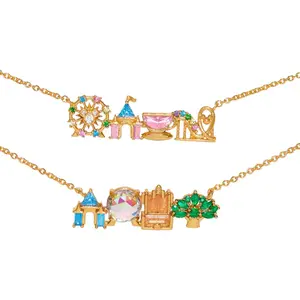 Exquisite Candy Color Zircon Tree Ferris Wheel Pendant Necklace For Women Cute Colorful Amusement Park Choker Jewelry Gift