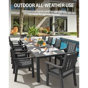 12-Piece Outdoor Patio Dining Set for 10, All-Weather Dining Table Set with Umbrella Hole & Aluminum Frame, Outdoor Furniture with 2 Tables and 10 Chairs for Backyard, Porch, Deck