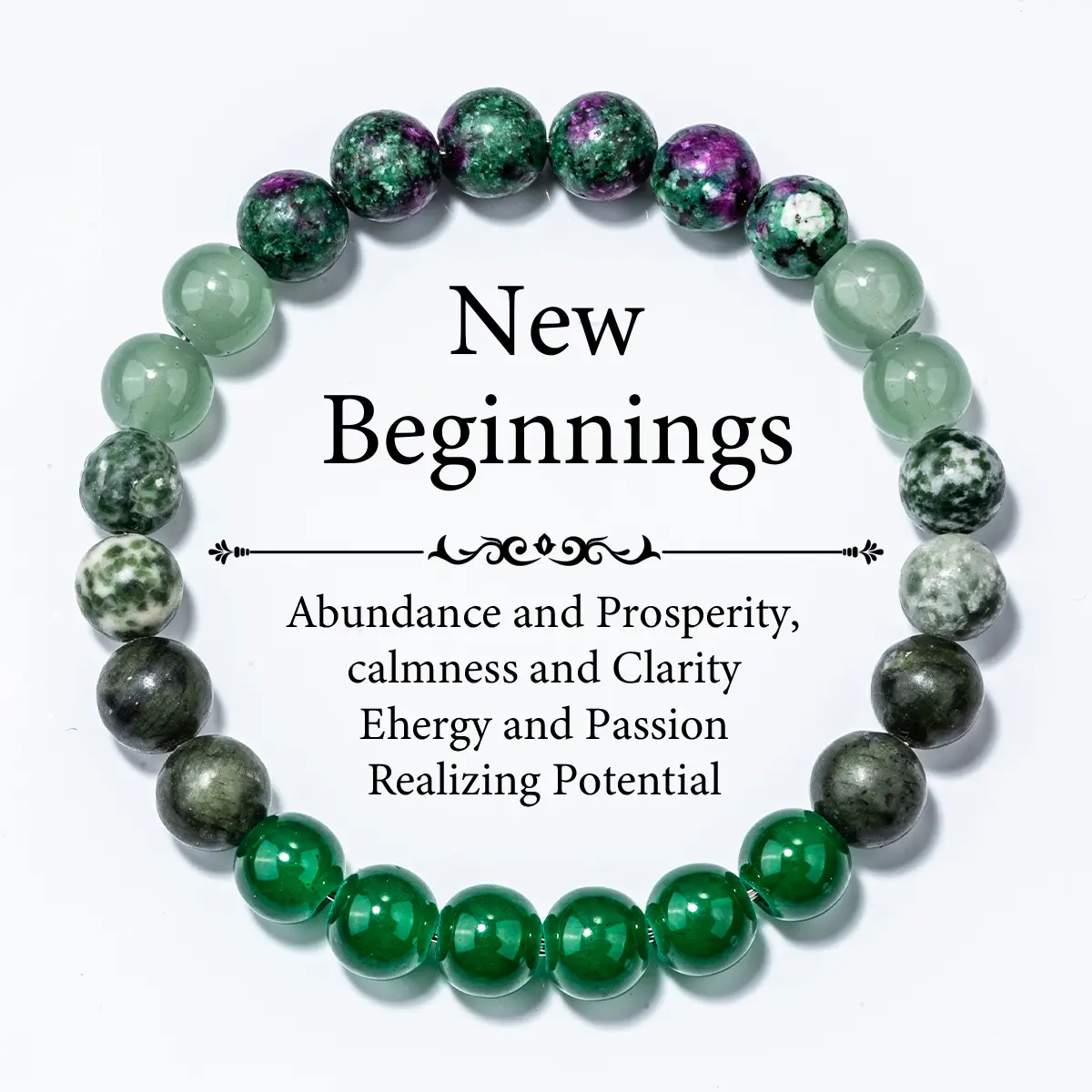 New Beginning Handmade Beaded Bracelet - 1 Piece Natural Mixed Stones Jewelry, Green Aventurine, Epidote Granite, Green Dragon Quartz, Crystal Gems for Men & Women, Fashion Accessory for Abundance, Prosperity, Beads