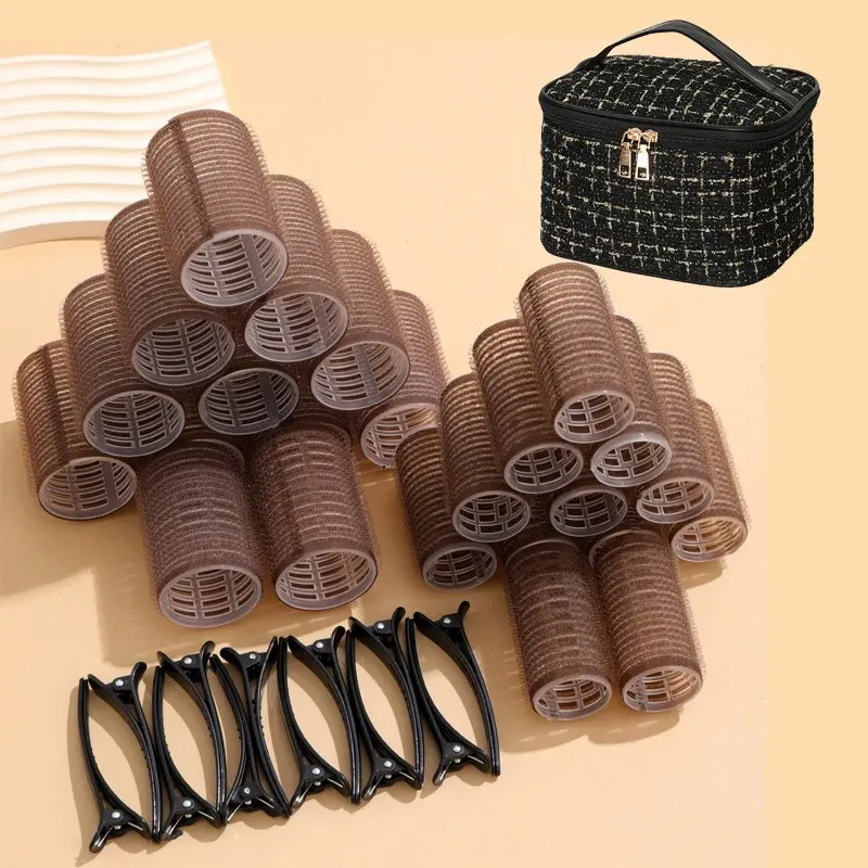 Women's Hair Curlers Set, No Heat Curls, 2 Sizes, 12 Long Medium Short Curlers, Large Small Self-Hold Curlers, Includes 12 Clips and 1 Makeup Bag, Hair Rollers With Clips, Hair Curling Tool, Styling Tool Set