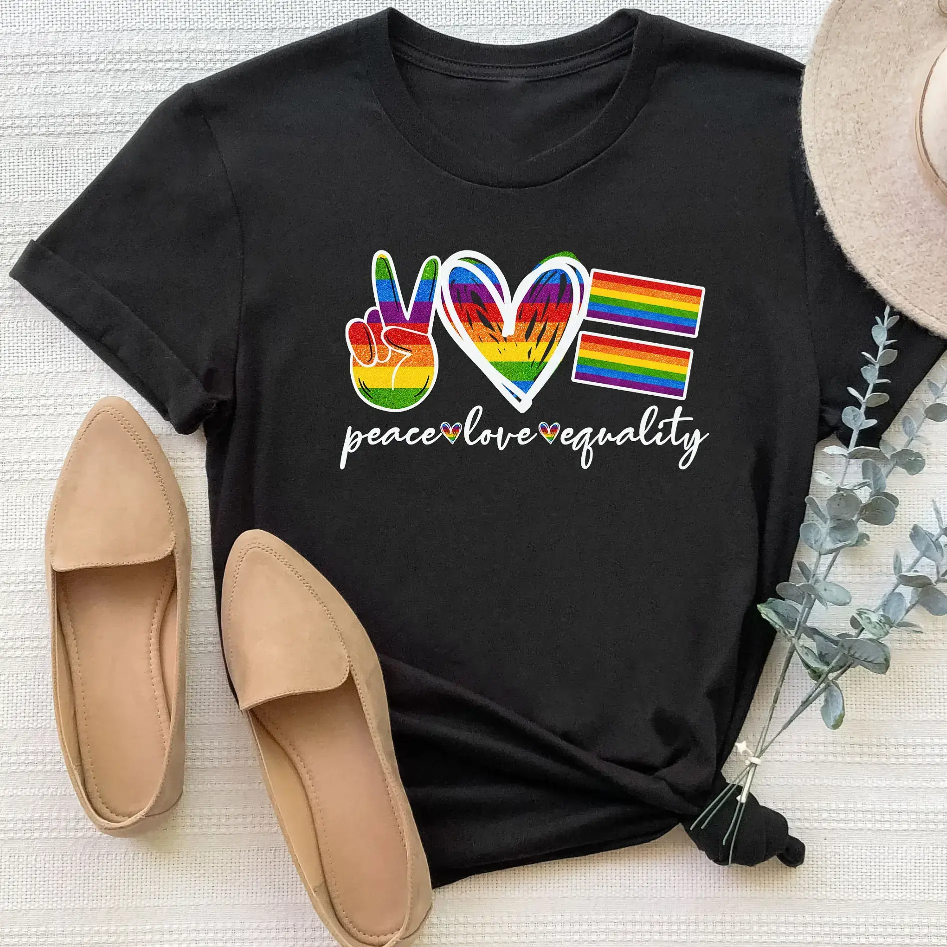 Peace Love Equality Shirt, Equality Shirt, Pride Rainbow Shirt, Pride Month Gift, Pride Gift Shirt,LGBTQ Ally Shirt, Pride tee Cotton Top