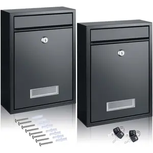 2 count Mailboxes for Outside Wall Mount Large Donation Suggestion Box for Mailbox Postbox Letters Newspapers Rust Proof with Slot Steel, 12.68 x 8.54 x 3.31 Inch, Black(Key Lock)