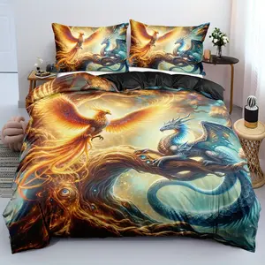 2/3 pieces auspicious pattern printed duvet cover double bed, (1 * duvet cover + 1/2 * pillowcase, excluding quilt core pillow core) majestic, soft and comfortable