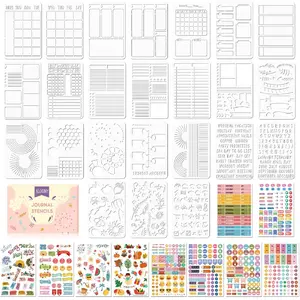 Bullet Journals Stencils Set - 24Pcs Dotted Planner Stencil & 10Pcs Journal Stickers,Journaling Supplies/Accessories Kit