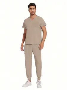 2Pcs Set Lightweight Breathable Scrub Suits Workwear for Men and Women Ultra-Comfortable Fit for Work Casual Wear or Lounging At Home