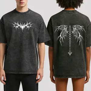 valentine shirts Y2K Gothic Angel Wing T-Shirt: Washed Vintage Grunge Top