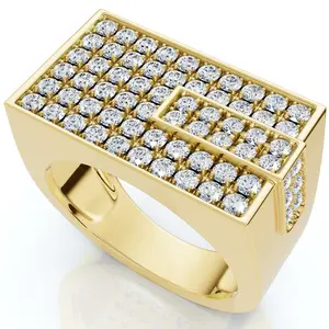 Men's 1CT Diamond Rectangle Cluster Ring 10k Yellow Gold