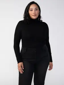 Essential Turtleneck Top Black Extended Sizing