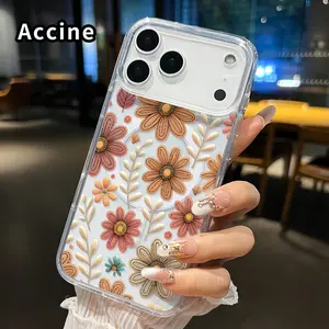Magnetic Soft Case for iPhone 17 16  Pro Max Plus 15 14 13 12 11 Air E Beautiful Flowers Pattern Anti-Yellowing Shockproof ultra-thin Silicone Crystal Transparent Acrylic Large Hole Cover Supports Wireless Charging