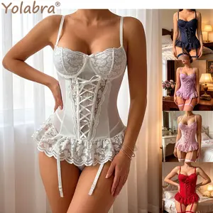 Women’S Sexy Pure Desire Girl Style Lace Jumpsuit Lingerie, Sheer See-Through Mesh One-Piece Outfit With Stockings, Comfortable Stretchy Intimate Sleepwear Perfect For Date Night, Honeymoon And Special Occasions