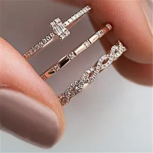 Wish Hot Selling Fashion Creative Cross New Ring Set with Zirconia Three-Piece Ring Set