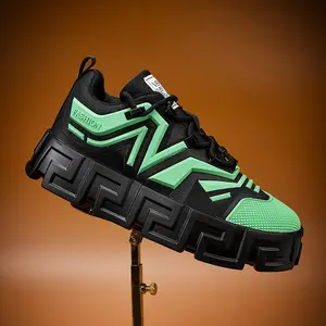 LISM Men's Height-Increasing Lift Shoes - Thick Platform Sneakers with PU/Rubber Sole, Lace-Up/Turbo Strap Closure, Low-Top PU/Fabric Upper, Black/Green/Grey/Golden Color Options, All-Season Casual & Shoes for Height Boost, Comfortable & Durable (Ideal fo