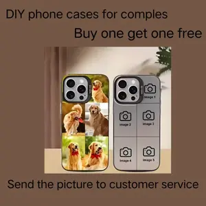 Custom iPhone 12–17 silver phone case with a 5-grid pet collage design; personalized phone case with dog and cat photos; gift for pet lovers