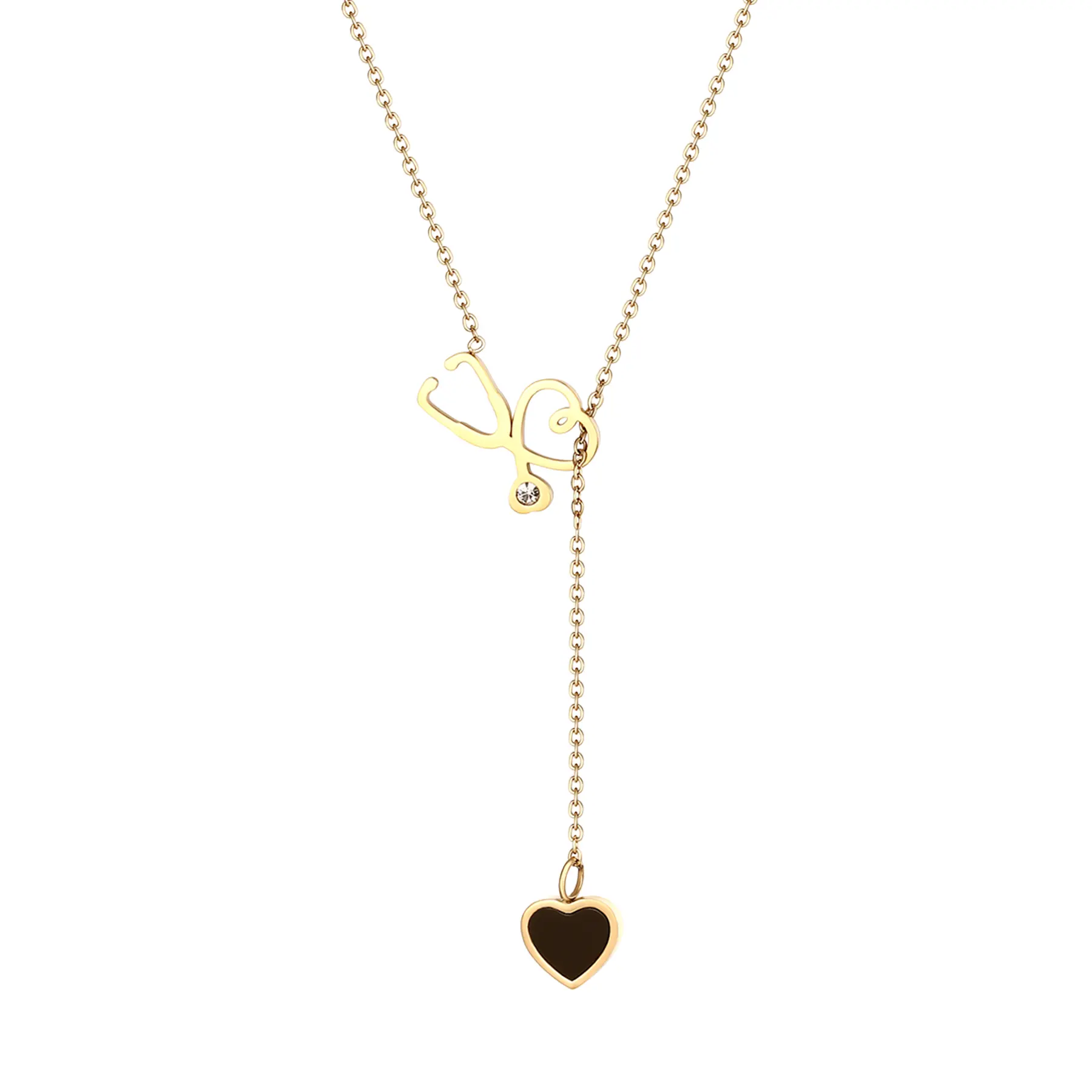OIDEA Heart Stethoscope Pendant Necklace for Women, Gold Tone Stainless Steel Adjustable Chain, Nurse Doctor Appreciation Gift, Heart Charm Necklaces, Chain Jewelry Necklaces