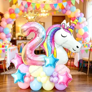 Dreamy Unicorn Number 1-9 Balloon Stands, Kids' First Birthday Party Decor, Adult & Child Birthday Party Outdoor Decoration, Girl's Birthday Setup