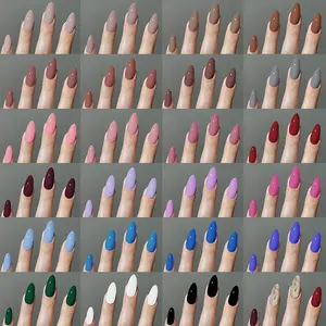 283pcs Almond Nail Tips Set, Medium Length Glossy Finish, Autumn Winter Macaron Colors, Includes Storage Box, Ideal for Women and Girls, Wedding Nails