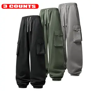3-Pack Men’s Cargo Joggers – Spring/Autumn Casual Pants with Multiple Pockets, Drawstring Waist, Trendy Brand, Versatile Athletic Long Pants Menswear Trouser Operator