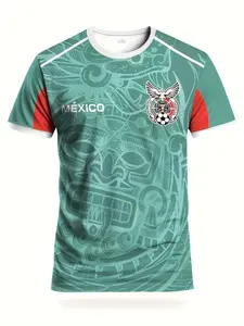 Men's Mexico Style Soccer Jersey, Football Jerseys, Aztec Pattern Print, Short Sleeve Football Shirt, Casual Fit, All Seasons, Cultural Match Day Fan Gear