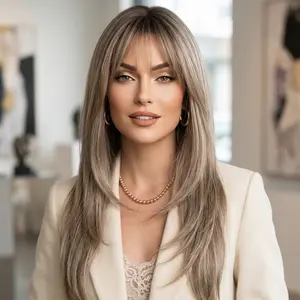 Women Highlight Layered Straight Wig  Glueless Heat Resistant Fiber Beginner Friendly Easy Install Natural Soft Silky Synthetic Hair Wigs No Glue Needed Comfortable Fake Scalp Stylish Straight Wigs For Women Daily Party Occasion Wear