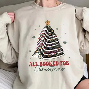 Zodiac Academy Series Shirt, All Booked For Christmas Shirt Gift for Librarian, Bookworm Christmas Sweater,Christmas Book Tree Sweatshirt