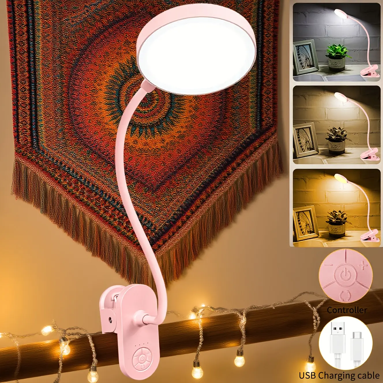 Eye-Caring LED Rechargeable Desk Lamp | 3-Color 10-Brightness Dimmable USB Table Light | 1800mAh Gooseneck for Reading, Working, Nail Art & Live Streaming