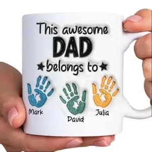 Custom Dad Handprint Up to 6 Kids 11oz 15oz Mug, Fathers Day Coffee Mugs, Dad Mug
