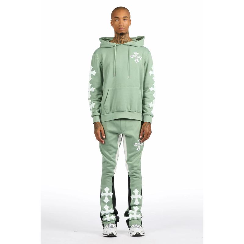 Slaydr Sage/White Hoodie/Stacked Flare Track Set