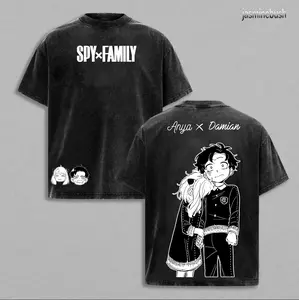 Anya X Damian Spy x Family T-Shirt, Vintage Washed Oversized Graphic Tee, Damianya Anime Ship Streetwear Top, Unisex Soft Cotton Gift for Otaku Fan