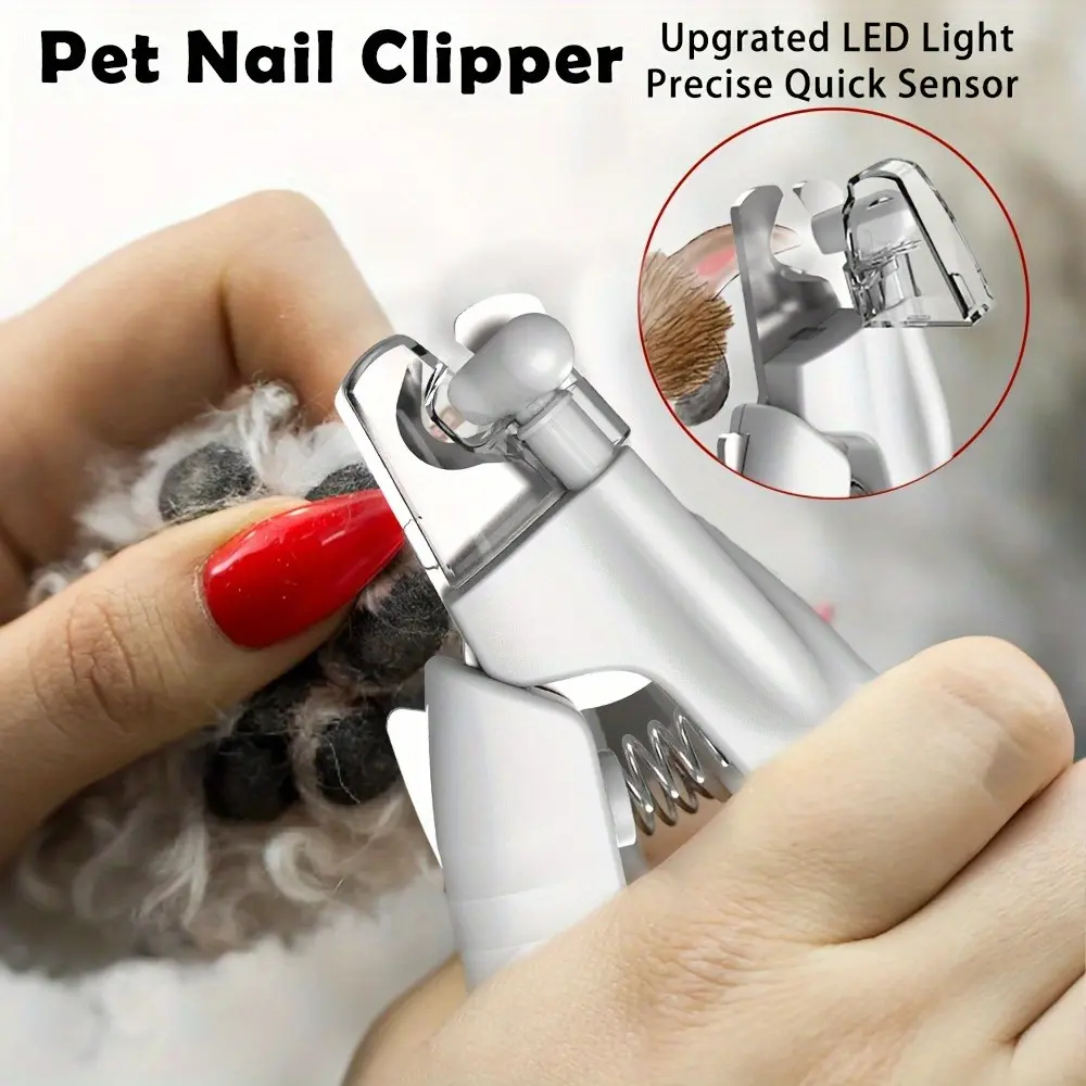 [USB Rechargeable] LED Light Dog Nail Clippers With Quick Sensor And Hidden Nail File, USB Rechargeable LED Light Blood Line Positioning, Durable Stainless Steel Blades, Safety Lock Design, Pet Nail Trimmer Suitable For Dogs And Cats, Easy Trimming,