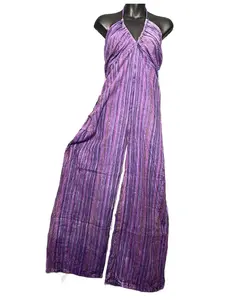 Purple Sugaree Cotton Jumpsuit - Oversized Pockets, Hippie Festival Outfit in Lilac & Purp, Womenswear, Model: [Model Number] - Overalls