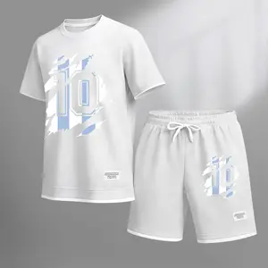 Men's 2-Piece Classic Number 10 Printed Casual Set - Short-Sleeved Shirt, Drawstring Shorts - Spring, Summer Everyday, Sports Wear