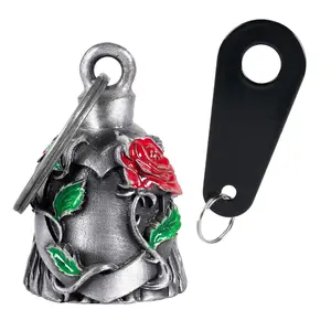 Dream Apparel Heart with Red Rose Bell,Christmas/Halloween Bell, Gremlin/Guardian Motorcycle Bell/Motorcycle Key Chain for Bikers Women Men W/Hanger,Biker Bell for Riders, Good Luck Riding Bell Spirit Bell Moto Accessories
