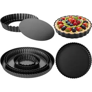 5 Packs Pie Tart Pans with Removable Bottom 4'' 6" 9" 10" 11" Round Nonstick Quiche Pan Bakeware Pie Tart Molds Steel Flan Tins Fluted Side for Pies Mousse Cheese Cookie Cake Dessert